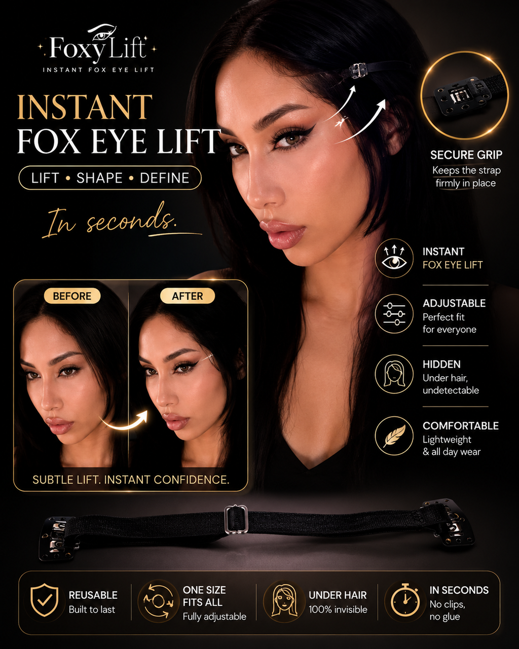 FoxyLift Invisible Fox Eye Lift Band | Instant Brow & Eye Lift | Non-Surgical Face Lift Beauty Accessory